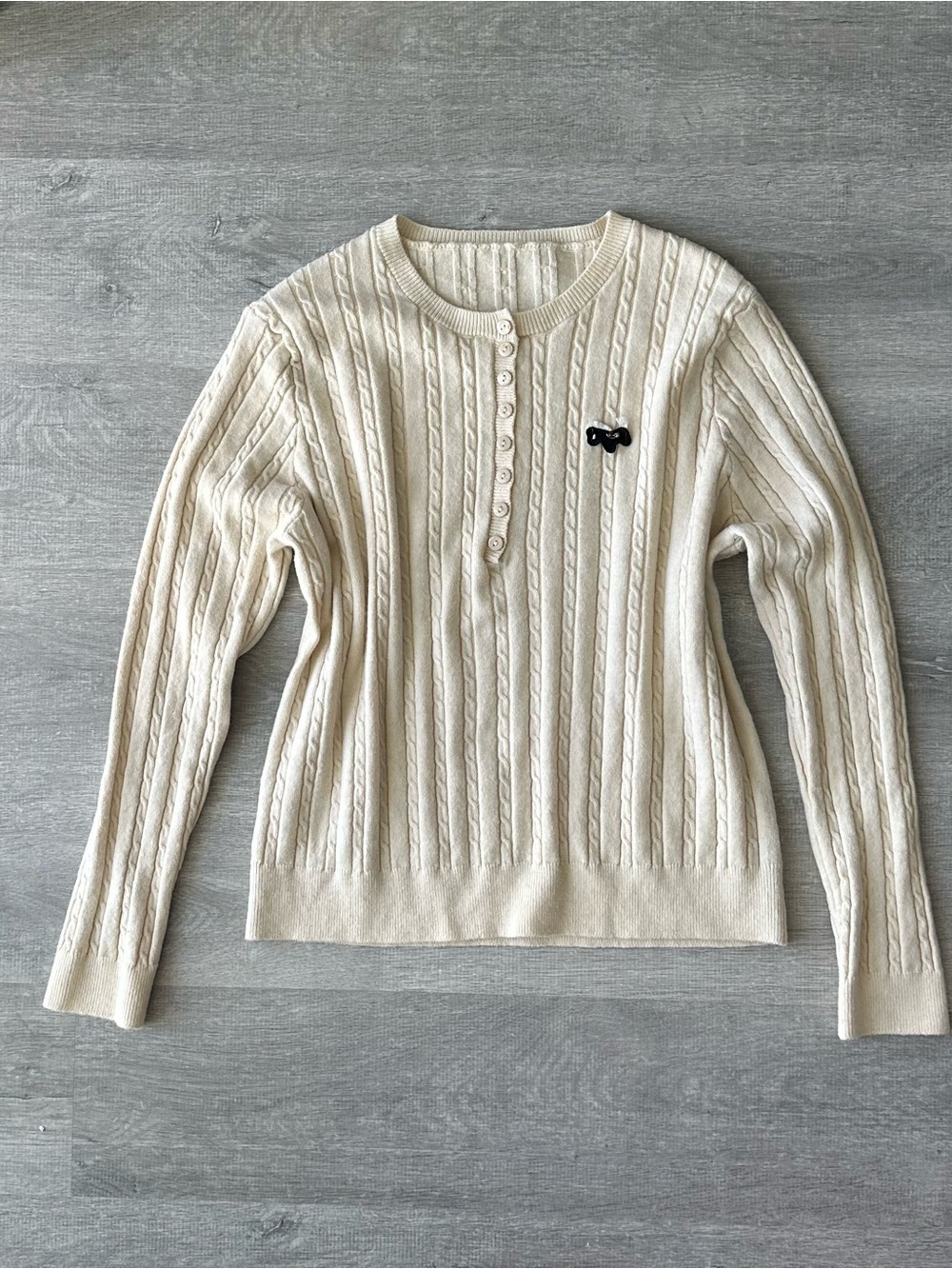 Cream Cable-Knit Button Henley Sweater with puppy embroidered logo women’s